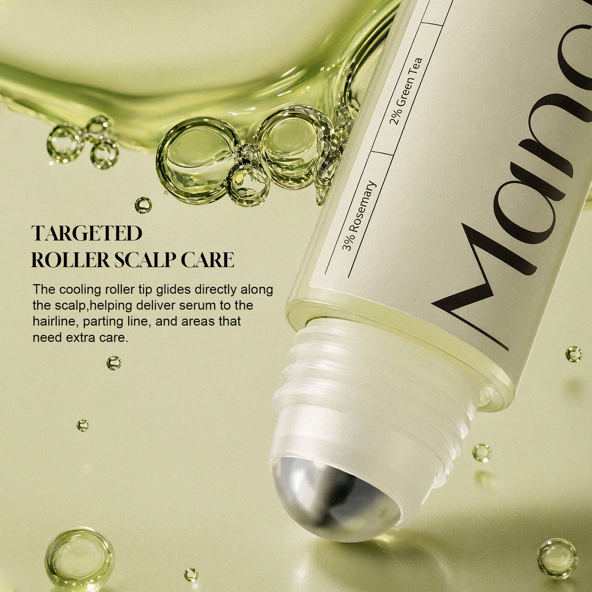 Close-up of the roller applicator on the Rosemary Leave-In Scalp Roller Serum bottle